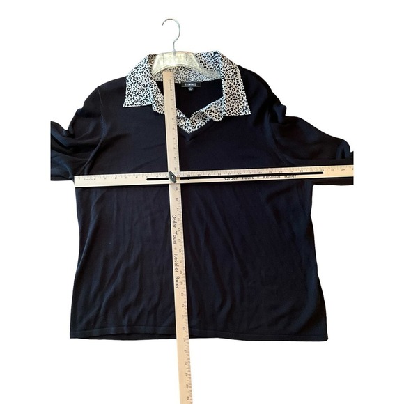 Elementz Blouse Top Women Size 3X Black Long Sleeve Collared Polyester Stretch - Picture 6 of 6